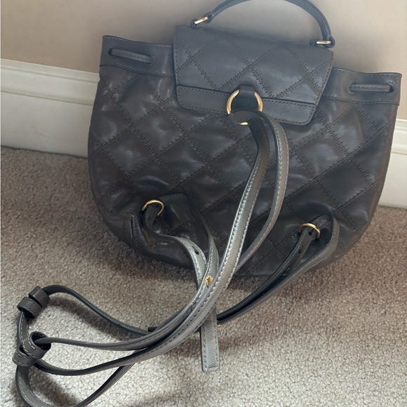 Tory Burch Willa Leather Backpack-Volcanic Stone Taupe Gray Brown - Picture 2 of 8